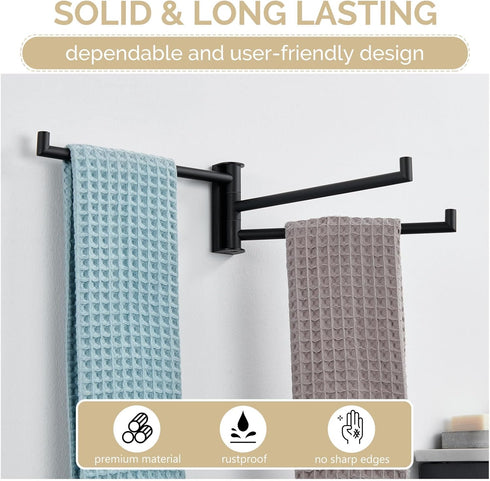 Swivel Hand Towel Holder - 3 Bars Angle Simple 304 Stainless Steel Towel Rack, Folding Wall Mount Matte Black