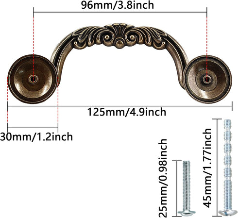 6 Pack Drop Drawer Handles, 3-3/4 Inch Hole Center Bail Cabinet Pull Handles Vintage Dresser Drawer Handle, Yellow Bronze
