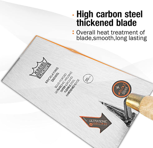 KSEIBI 281380 Narrow Bucket Brick Trowel - 8 Inch Wooden Handle Square Tip Bricklaying Trowel