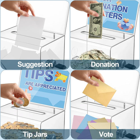 Polmart Clear Donation Box with Lock, Secure Ballot Box, Removable Sign Holder, 2 Keys
