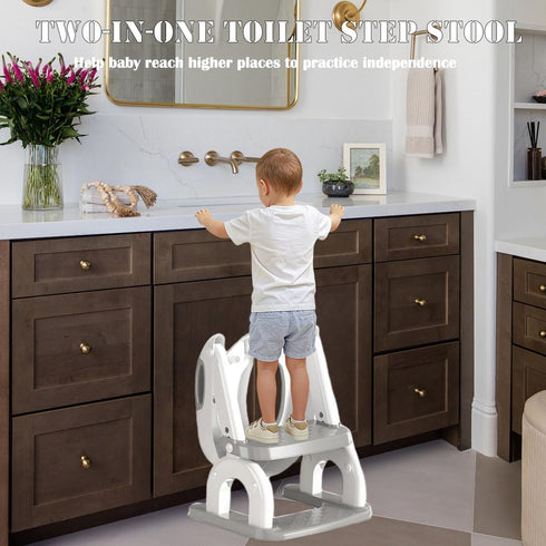 Lunnalle 2-in-1 Potty Training Seat Toddler Potty Training Seat with Step Stool Foldable Ladder Adjustable Toddler