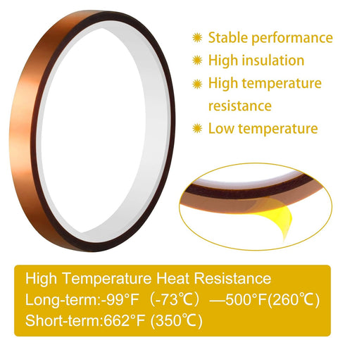 FEPITO 6 Rolls Heat Tape for Heat Press, Polyimide Tape for Sublimation, 3D Printing, Soldering, and More