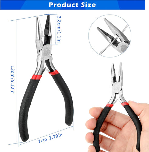 Small Needle Nose Pliers Set 5 Inch Long Nose Pliers with Comfort Grip, Premium Mini Jewelry Needlenose Pliers Rust-Proof for Jewelry Making, Handmade Craft(Black)