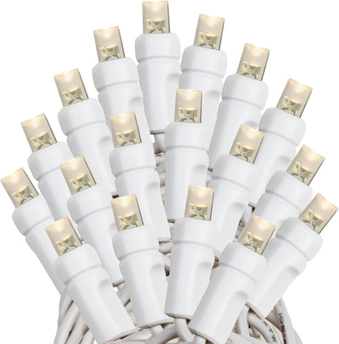 11ft 50 Bulbs 2.5" Commercial Novelty Lights Christmas String Lights, Warm White LED on White Wire, Spacing