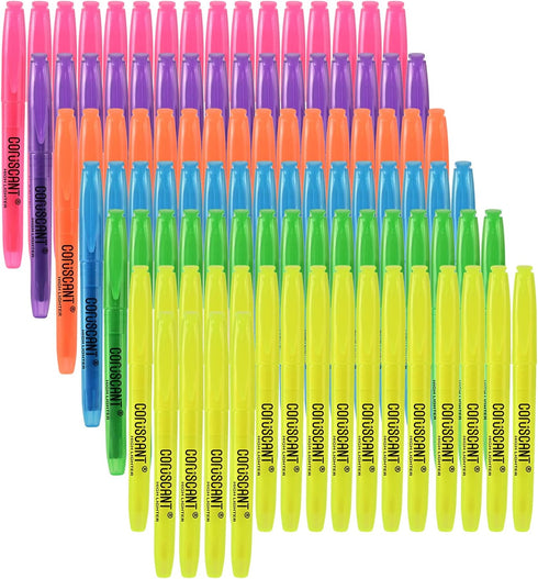 Highlighter - 100 Pack Color Highlighter, Color Transparent Visible Fluorescent Pen Shell, Wide Chisel Point Mark,