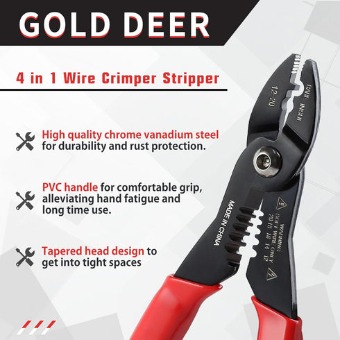 4 in 1 Wire Crimper Stripper 7 Inches Compact Wire Stripper Multi Purpose Electricians Pliers Professional Electrical Cable Stripping Crimping Tool 12-20 AWG Wire for Household Industrial by GOLD DEER