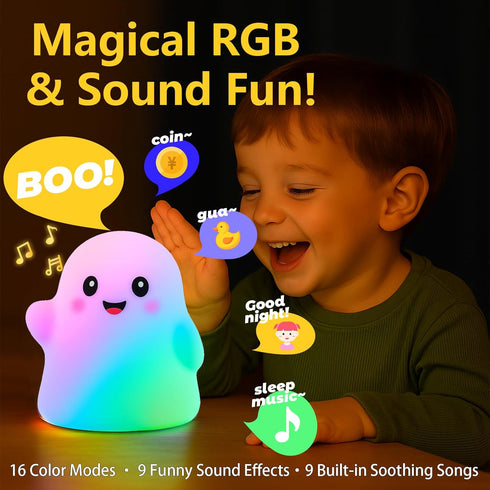 nextanG Dimmable RGB Ghost Night Light Color-Changing Tap Control Fun Toy for Kids, Soft Squishy Silicone Lamp