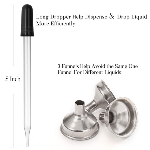 12 Pack 2 oz Glass Eye Dropper Bottles with 3 Stainless Steel Funnels, 1 Long Pipette Dropper, 24 Labels