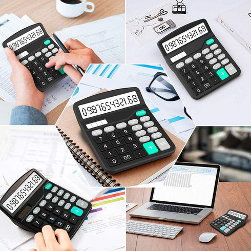 YOUHO 12-Bit Solar Battery Dual Power Electronic Calculator with Large LCD Display, Office Calculator Black (KK-837B,