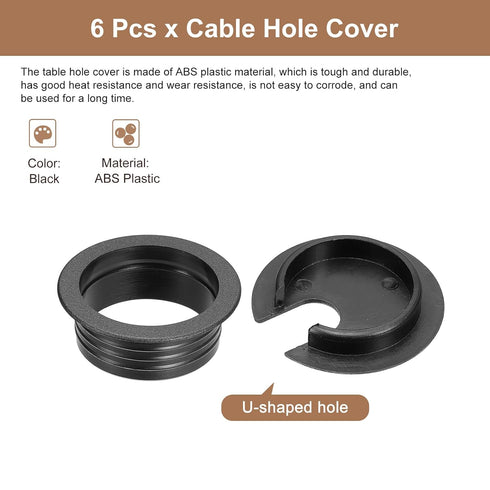 uxcell 6Pcs 45mm/1-3/4inch ABS Cable Hole Cover, Black Desk Grommet for Office Computer Wire Organizer