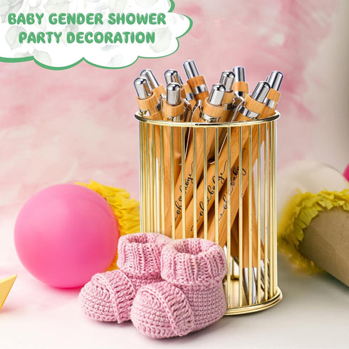 Yeaqee 100 Sets Woodland Safari Baby Shower Gifts - Bamboo Pens and Greeting Cards for Gender Reveal Favors