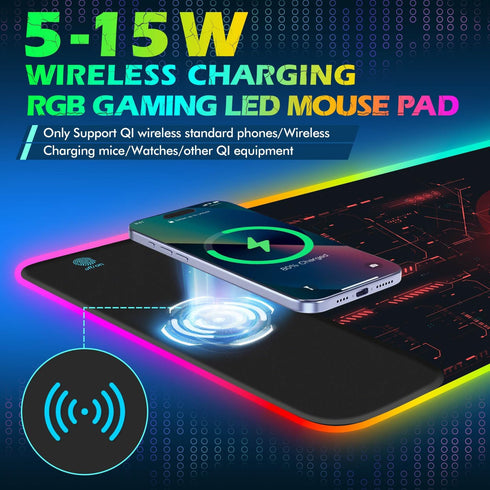 ToLuLu RGB Gaming Wireless Charging Mouse Pad, 10 Light Modes LED Mouse Pad, Extended Large Desk Mat for Gaming