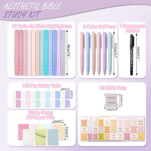 XKDOUS 42 Pcs Bible Study Supplies, Bible Journaling Kit for Women, 12 Double-Headed Bible Highlighters, 6 Pens, 90