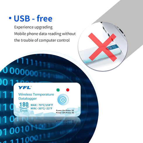 YFL 180 Outdoor-1 Pack Wireless Temperature Data Logger Reusable Temperature Sensor USB-Free Thermometer Recorder High