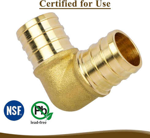 90 Degree 3/4" PEX Elbow, Durable Brass Crimp Fitting for Plumbing Repairs (5 Pack)