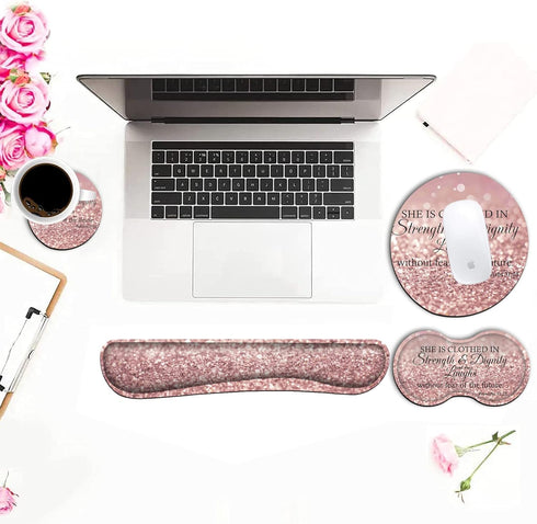 Ergonomic Mouse Pad with Wrist Support Set, Keyboard Wrist Rest for Laptop Gaming Office, Pink Glitter