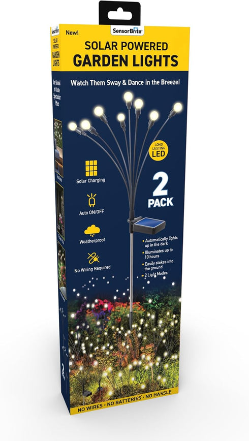 Sensor Brite Solar Garden Lights, Adjustable Firefly Lights with 10-Hour Illumination, Auto ON/Off Outdoor Garden Lights, Easy Install LED Light Pair, Weatherproof Garden Decor, Pack of 2 by Ontel