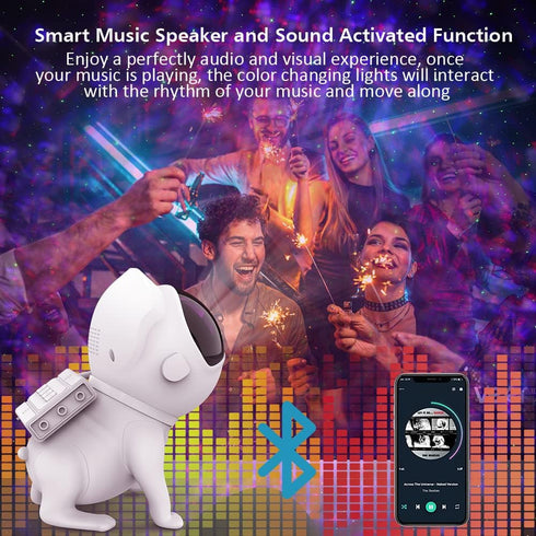 21 Space Dog Astronaut Star Projector - Color Modes, Bluetooth Speaker, White Noise, Ocean Wave Bedroom Night Light
