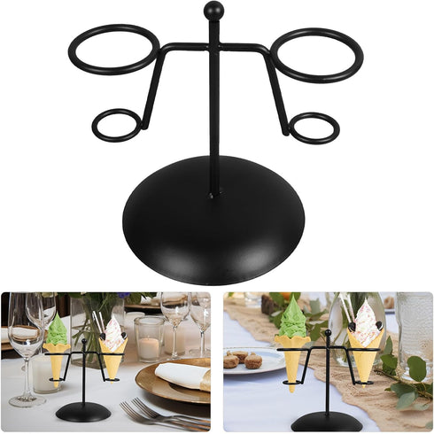 2-slot DOITOOL Ice Cream Cone Holder Stand, Iron Ice Cream Display Rack with Base, Black Egg Cone Holder for Dessert
