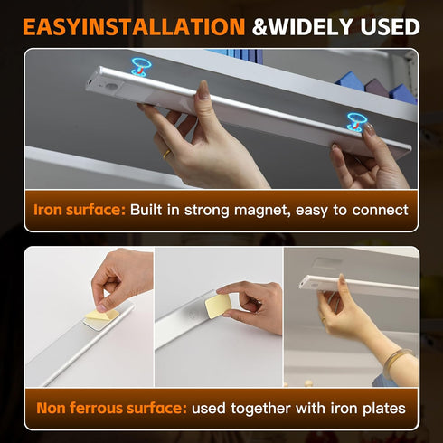 11.8inch 2200mAh 54 3 (2 Pack) Motion Sensor Cabinet Lights, LED Beads, USB-C Charging, Color Temperatures, for Long