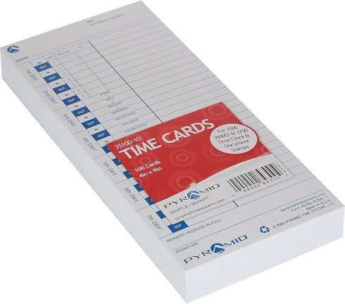 Pyramid Time Systems 3510010 100/PK Pyramid Time Cards f/Time Recorder Black