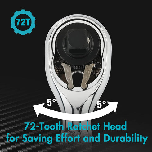 DURATECH 1/4-Inch Stubby Ratchet Wrench, 72-Tooth Socket & Bit Driver, Chrome Alloy