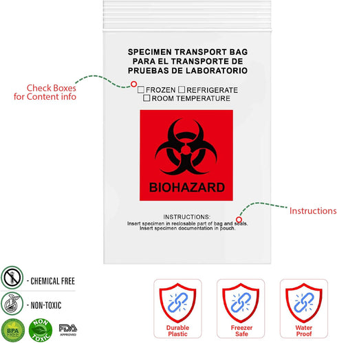 GPI 4" X 6" Biohazard Specimen Zip Bags, 1000 Pack, 2 Mil Thick for Laboratory Samples