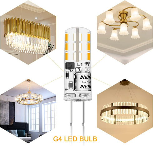 YUIIP G4 LED Bulb, 2W 10W 20W Halogen Replacement, AC/DC 12V G4 Bi-Pin Base, Warm White 3000K, 8 Pack