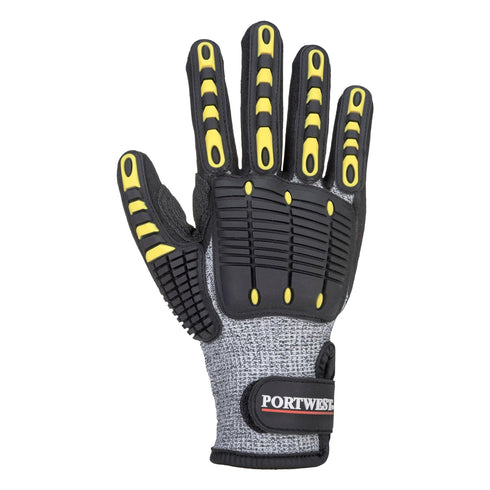 Portwest A722 Anti Impact Safety Work Gloves, Cut Resistant, Gray/Black, Large