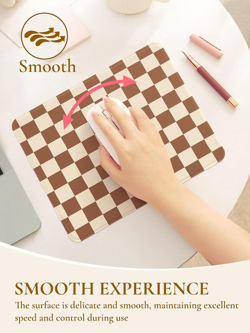 Ksriylm Cute Brown Mouse Pad,Retro Checkered Pattern Mousepad,Square Aesthetic Plaid Waterproof Grid Mouse Mat Design