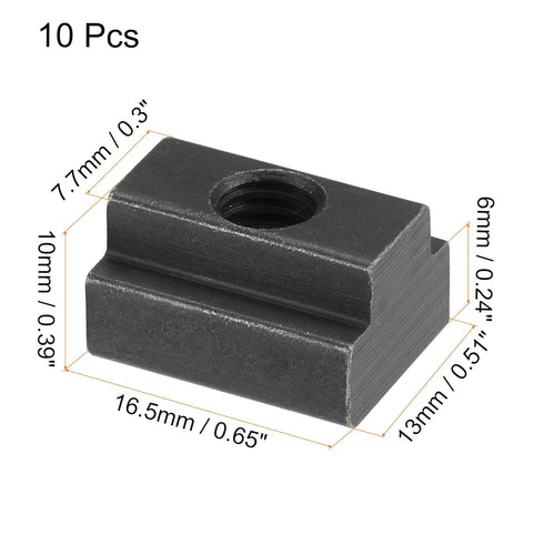 uxcell M6 8.8 10Pcs Thread T Slot Nuts, Alloy Steel Black Oxide Finish Grade Tapped Through Slot T-Nuts Furniture