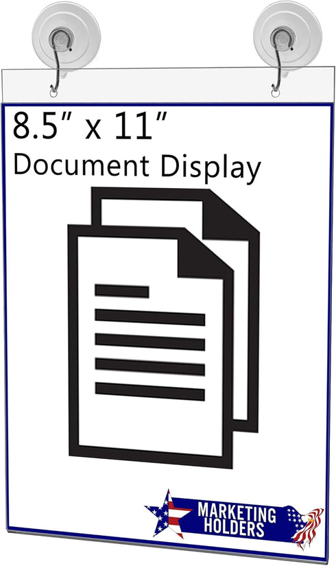Marketing Holders Window Mount Sign Holder for 8.5" x 11" Advertisements, Double Sided Clear Acrylic with Suction Cups