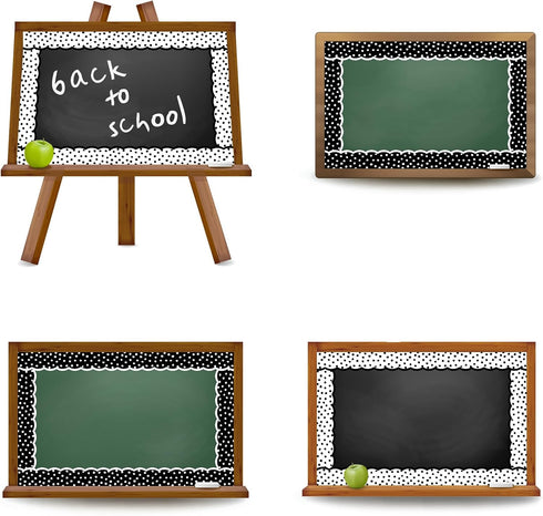 Whaline 65.6ft Dot Bulletin Board Borders, White Black Dot Die-Cut Rolled Trim for School Office Decoration