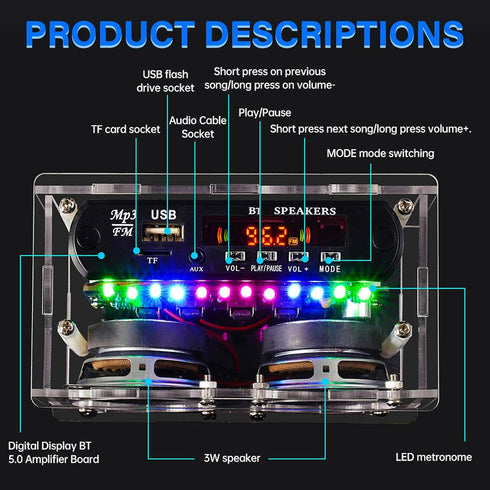 diymore DIY Bluetooth Speaker Kit Radio Soldering Practice Kit,Dual Speakers & Remote Control,for TF/AUX/Bluetooth/USB