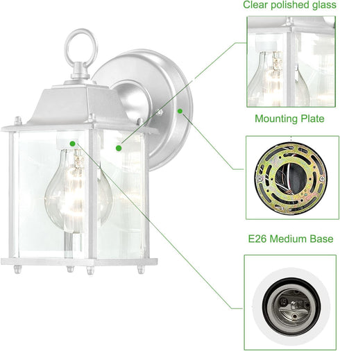 2 Packs Bulbs WISBEAM White Outdoor Wall Lantern, Black Exterior Waterproof Wall Sconce for House, Aluminum Housing