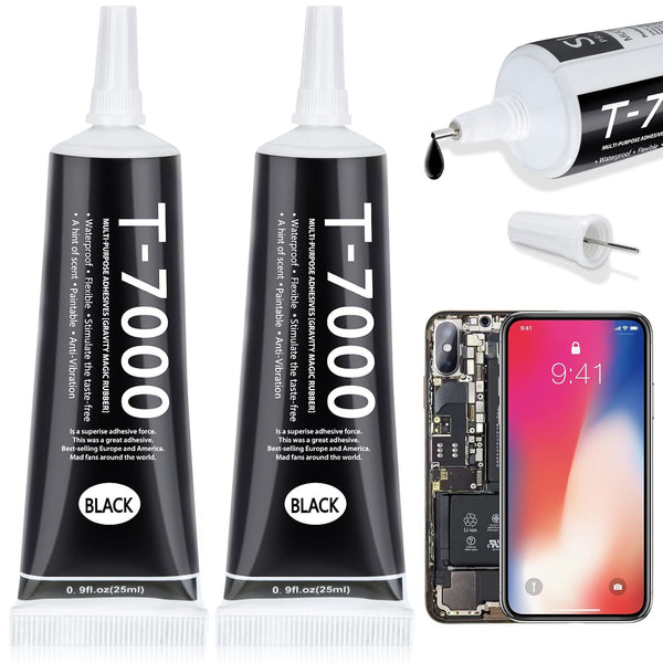 T7000 Black Glue for Phone Repair, 2 X 25 ML, T-7000 Adhesive Glue with Precision Tips