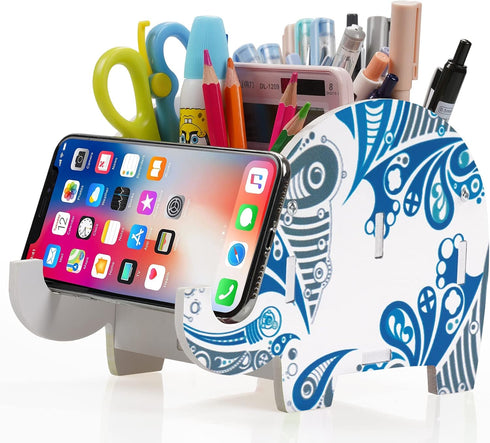 MOKANI Cute Elephant Pen Pencil Holder for Desk, Desk Organizer Marker Makeup Brush Holders, Office Decor Accessories