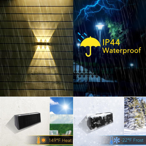 3000K Mrzxy Solar Lights Outdoor Up and Down Waterproof Aluminum Solar Sconce Dusk to Dawn Warm White for Sign, Yard