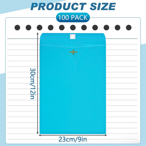 Geyee 100 Pcs Clasp Envelopes, Manilla Gummed Mailing Envelopes for Storing or Mailing, Lake Blue, 9 x 12 Inch