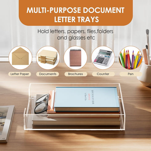 MaxGear Acrylic Letter Tray, Clear Document Organizer for Magazines, Folders, Notebooks, Desk Accessories
