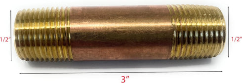 Metal Magery Brass Long Nipple 1/2" X 1/2", 3" Length, Male NPT Pipe Fitting (1 Count)