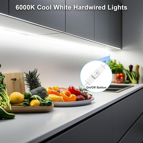 24in, 6000K 110V-120V Counter, Closet, maylit Under Cabinet LED Strip Lighting Hardwired Ultra Bright Small LED Light