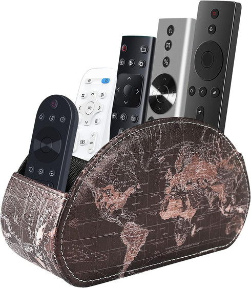 Remote Control Holder, PU Leather Makeup Organizer with 5 Compartments for TV and Office Supplies