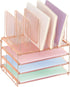 Desk Organizers and Accessories, 3-Tier Paper Organizer with 5 Vertical File Holders, Rose Gold, Desk Accessories