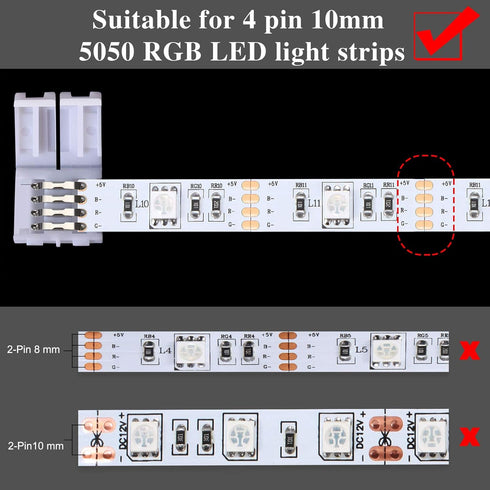 5050 4 Pin RGB LED Strip Connector Kit, RGB Extension Cable, 2 Way RGB Splitter Cable, L Connectors, T Connector