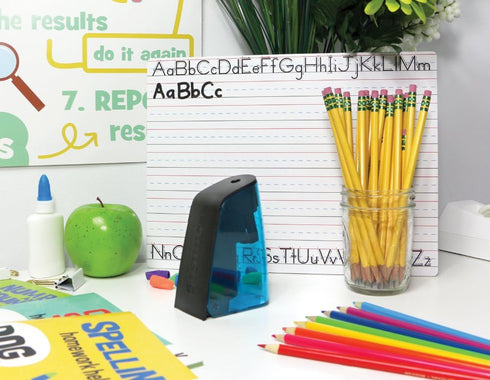 Bostitch Office Battery Pencil Sharpener, Hinged Tray, Colored Pencil Compatible, Black (BPS2-BLACK) and Blue