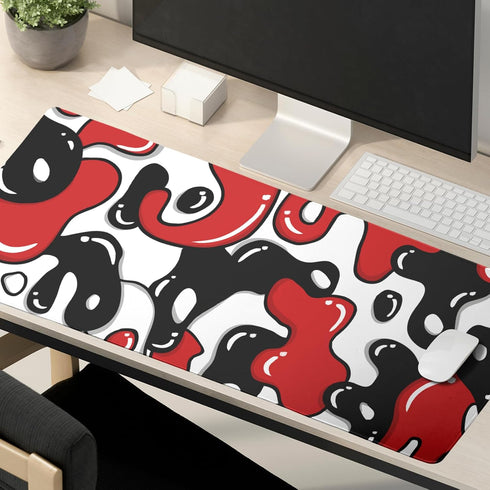 Red Black White Mouse Pad XL 31.5”x11.8” Anime Cool Geometric Desk Mat, Non-Slip Rubber Base for Home Office