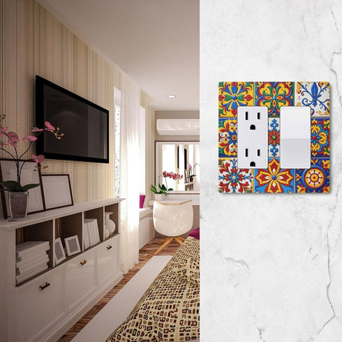 Eionryn 2 Mexican Talavera Tile Wall Plate Moroccan Ottoman Motifs Wallplates Electrical Outlet Covers Gang Switch
