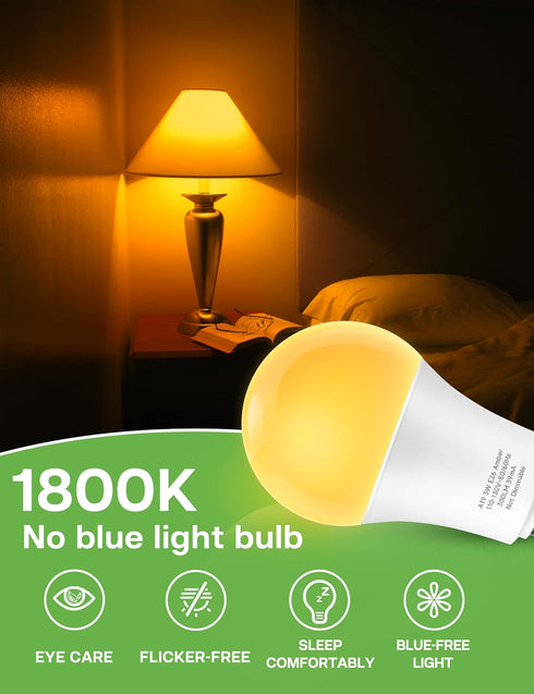 Bulbs: 3W Bulb 1800K, Bulbs 40W E26 Bulbs 2 Pack Amber Sleep Light Amber Warm Light Blue Light Blocking Dim Light
