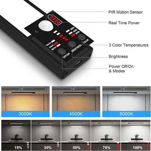 Lights,12inch Closet 3200mAh Dimmable YELKO Under Cabine t Rechargeable Motion Sensor Light, Battery Operated
